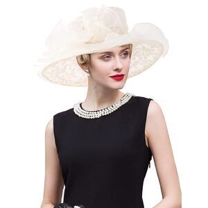 5437 Organza Kentucky Fascinator Hat- Women¡¯s Wide Brim Derby Church